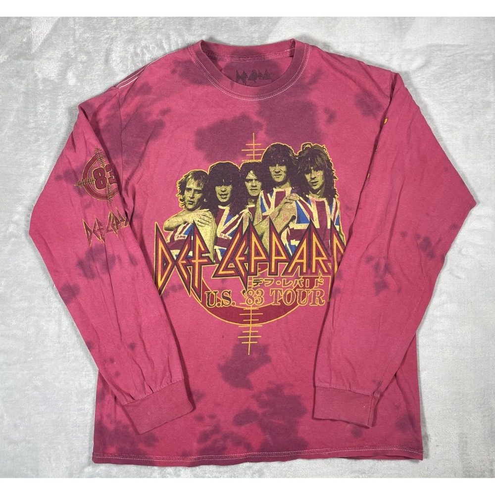Def Leppard U.S. 83 Tour Long Sleeve T-Shirt Men M Pink Tie Dye Graphic Tee
